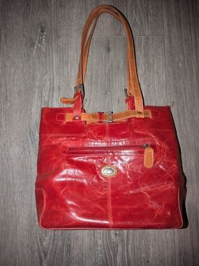 Paolo Piccolo Red Leather Tote Bag with Tan Straps